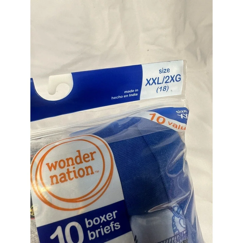 WONDER NATION boys underwear boxer briefs 10 pack SIZE XXL 2XL 18‎